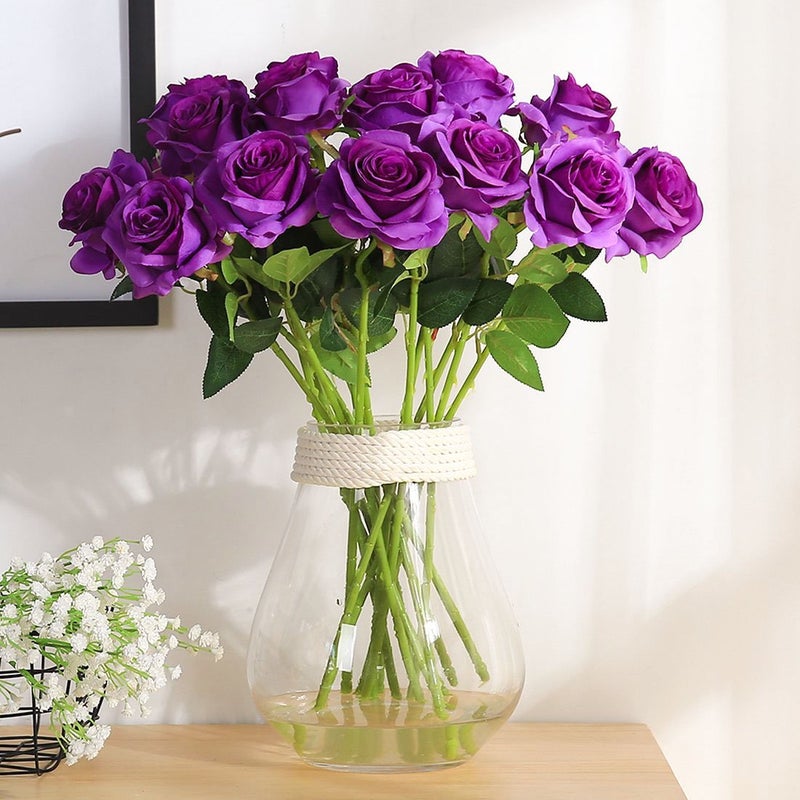 JUSTOYOU 10Pcs Artificial Roses Flowers, Realistic Blossom Roses, Real Touch Silk Rose, Single Fake Flower Long Stem Bouquets for Home Wedding Party Decoration - Image 3